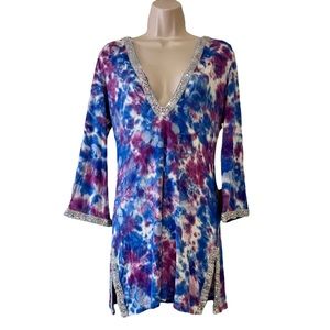 Marc New York Tie Dye Blue & Purple Sequin Blouse Sz Small